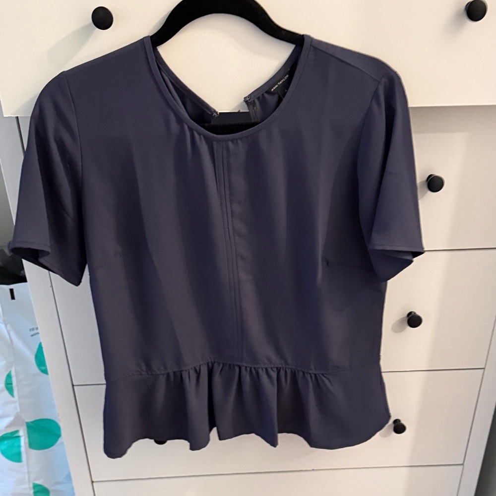 Ann Taylor Navy Short-Sleeve Peplum Blouse